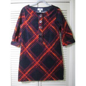 Plaid Corduroy Mod Target GO International Shift Dress Huge Buttons L 6/8